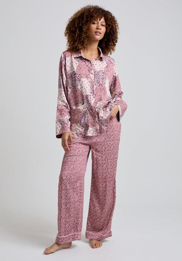 Lily And Lionel Evie Long Sleeve Aster Patchwork Print Pyjama Set In Pink