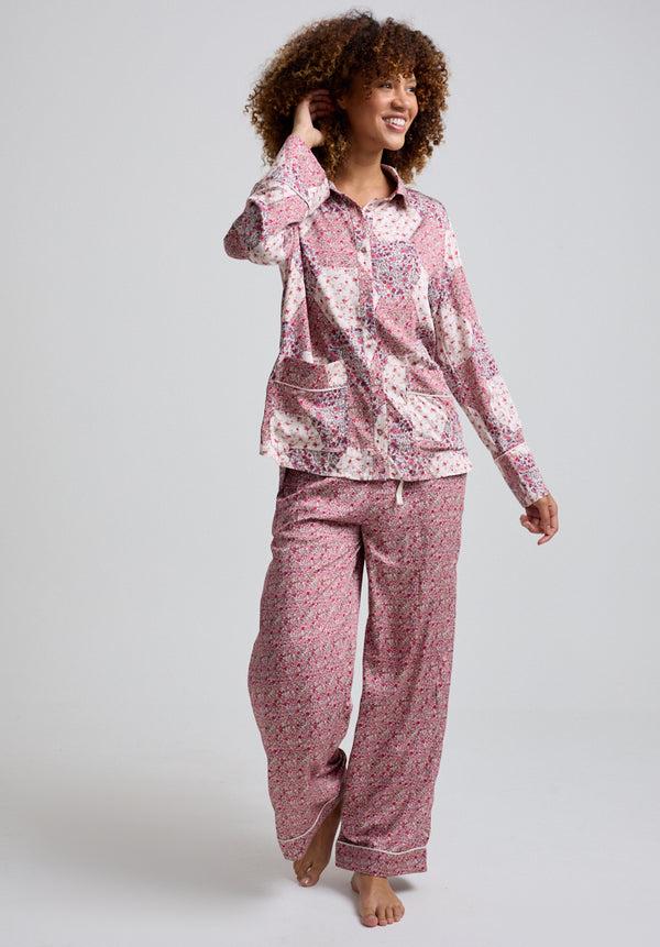 Lily And Lionel Evie Long Sleeve Aster Patchwork Print Pyjama Set In Pink