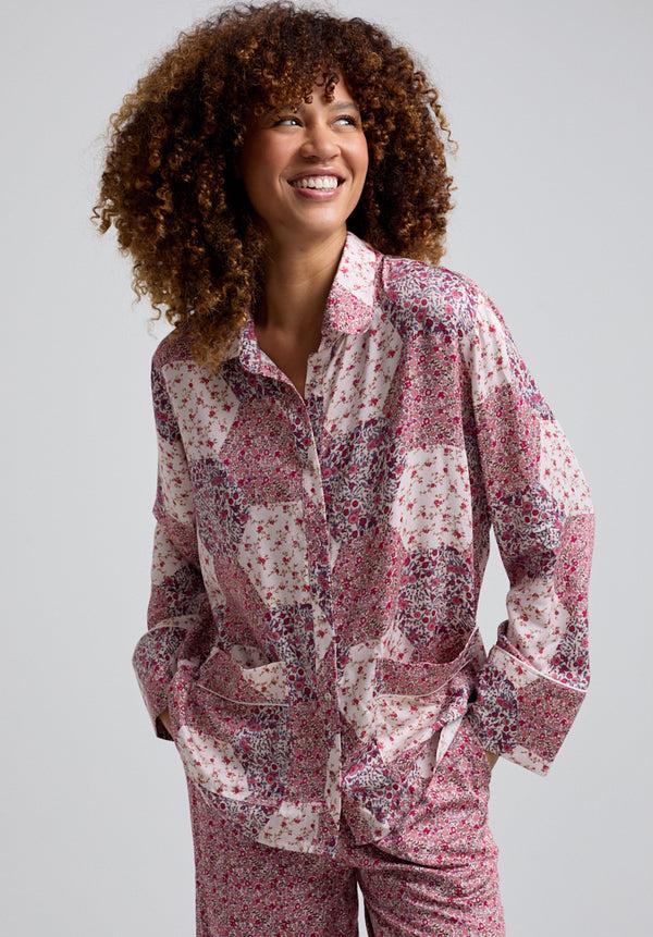 lily and lionel Evie Long Sleeve Aster Patchwork Print Pyjama Set In Pink