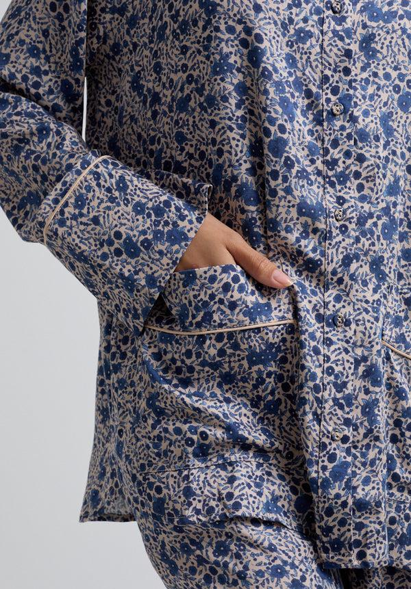 Lily And Lionel Evie Long Sleeve Aster Print Pyjama Set In Blue