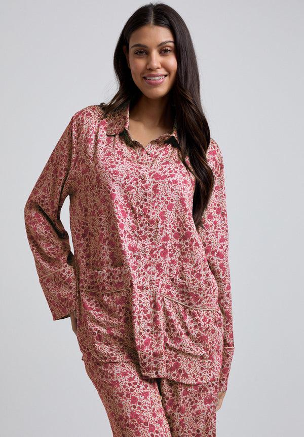 Lily And Lionel Evie Long Sleeve Aster Print Pyjama Set In Pink