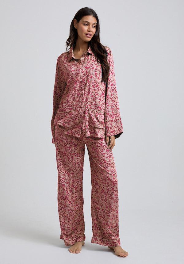 Lily And Lionel Evie Long Sleeve Aster Print Pyjama Set In Pink