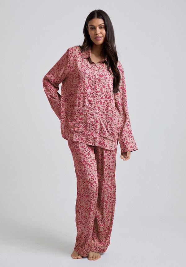 Lily And Lionel Evie Long Sleeve Aster Print Pyjama Set In Pink