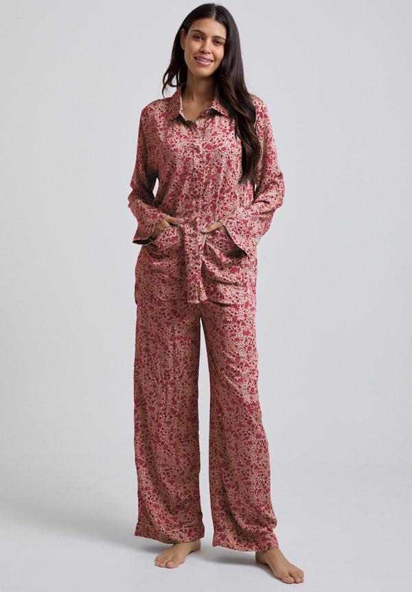 lily and lionel Evie Long Sleeve Aster Print Pyjama Set In Pink