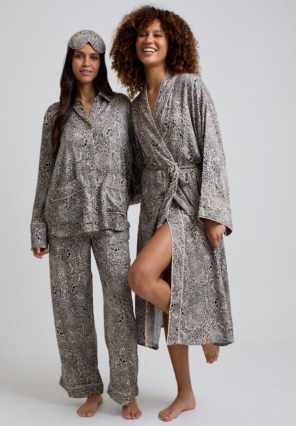 Lily And Lionel Evie Long Sleeve Hidden Leopard Print Pyjama Set In Cream