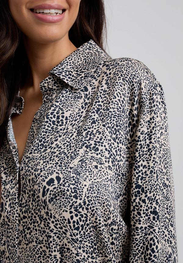 Lily And Lionel Evie Long Sleeve Hidden Leopard Print Pyjama Set In Cream