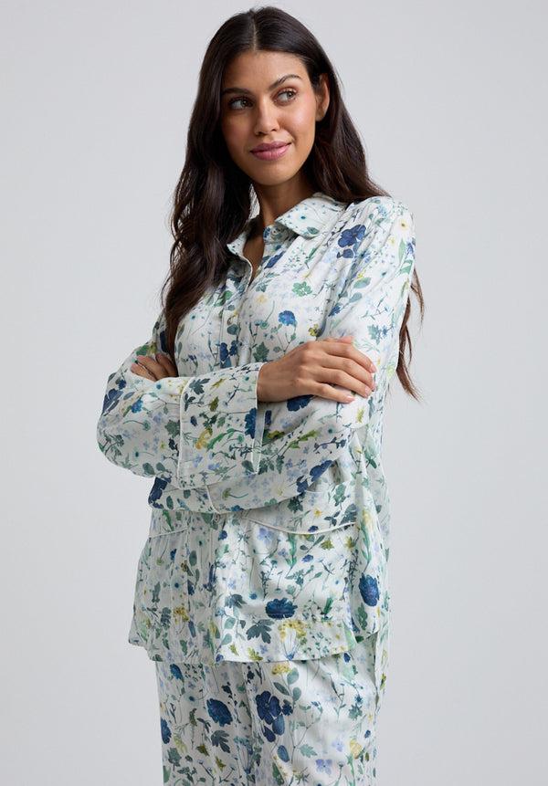 Lily And Lionel Evie Long Sleeve Pressed Floral Print Pyjama Set In Blue