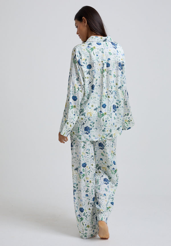 Lily And Lionel Evie Long Sleeve Pressed Floral Print Pyjama Set In Blue