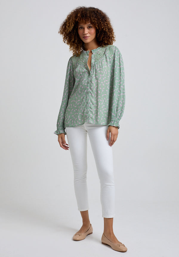 Lily And Lionel Fearne Cutwork Detail Dove Print Blouse In Green
