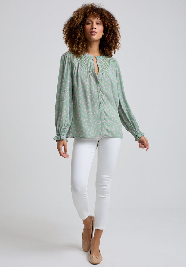 lily and lionel Fearne Cutwork Detail Dove Print Blouse In Green