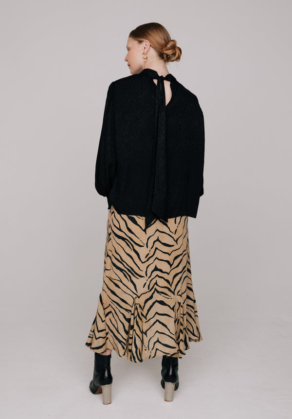 Lily And Lionel Ford Frill Detail Tiger Print Midi Skirt In Brown