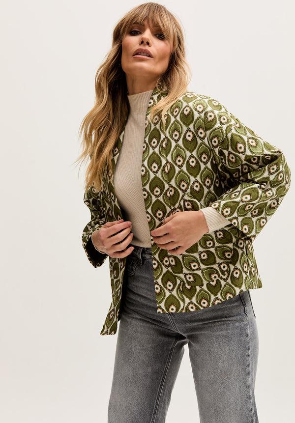 Lily And Lionel Gaia Quilted Peacock Print Jacket In Green