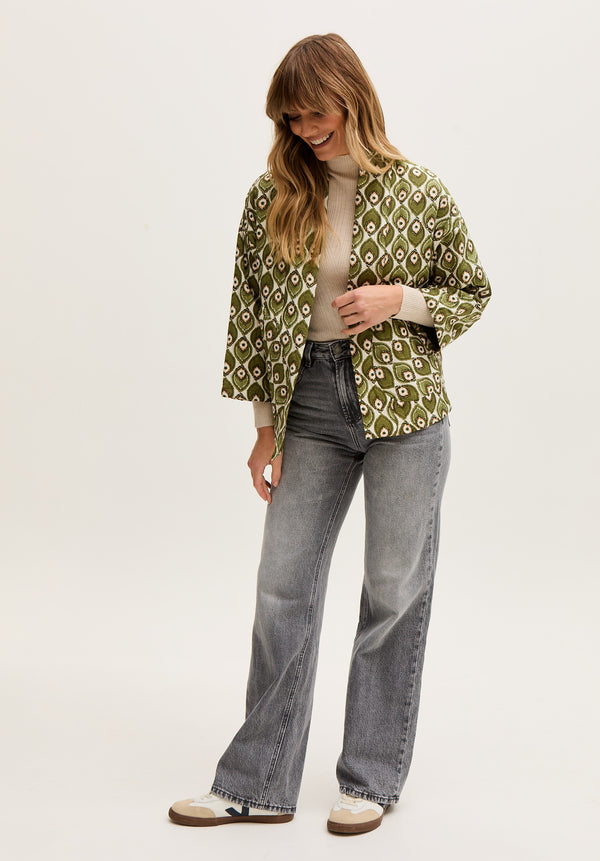 Lily And Lionel Gaia Quilted Peacock Print Jacket In Green