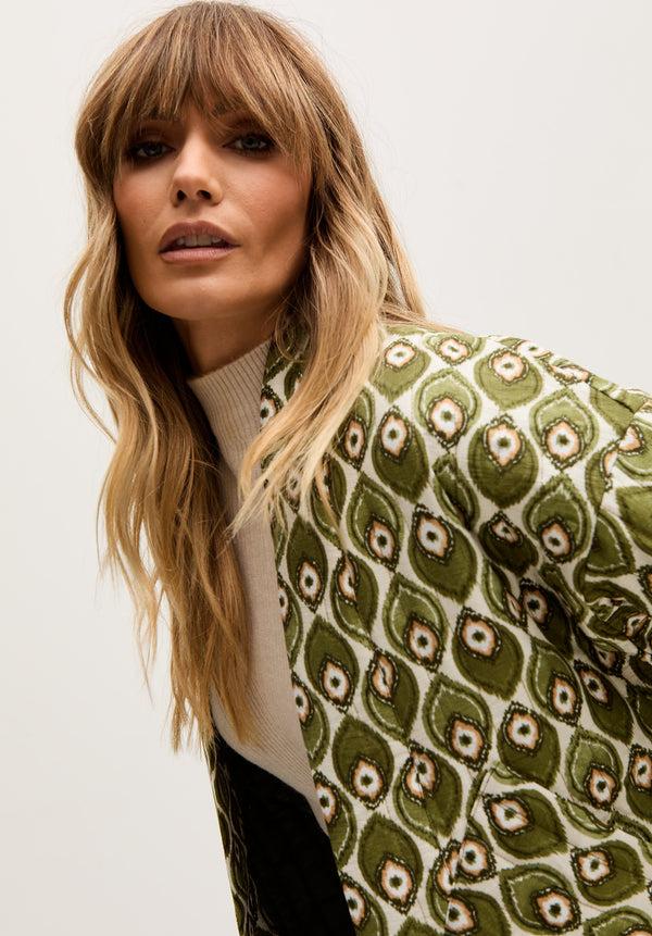 Lily And Lionel Gaia Quilted Peacock Print Jacket In Green