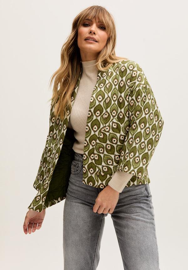 lily and lionel Gaia Quilted Peacock Print Jacket In Green