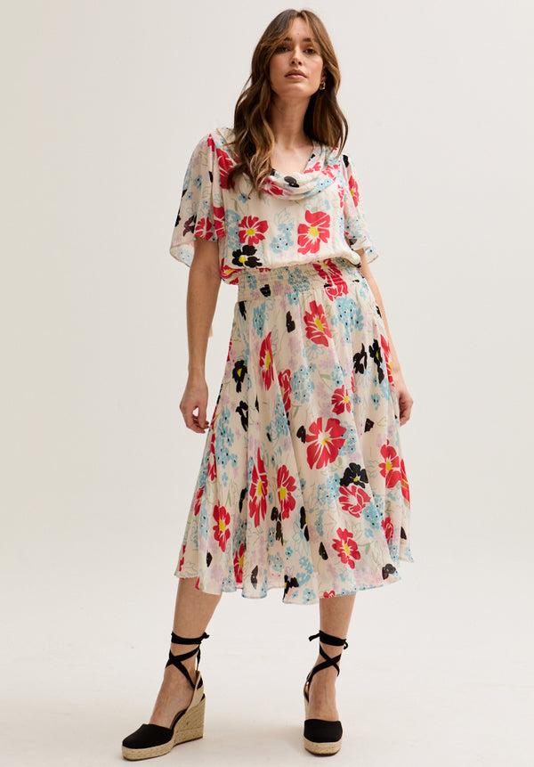 Lily And Lionel Galaxy Cowl Neck Poppy Print Midi Dress In Multi