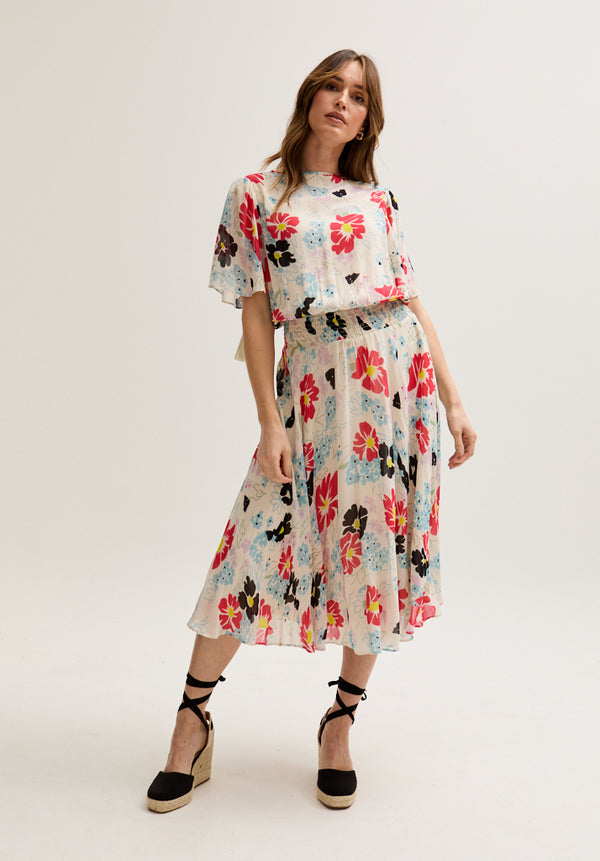 Lily And Lionel Galaxy Cowl Neck Poppy Print Midi Dress In Multi