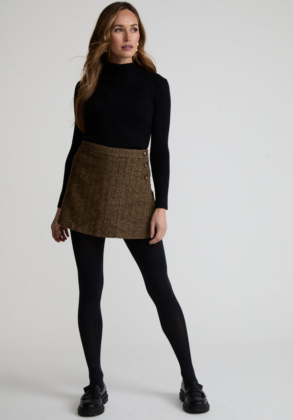 Lily And Lionel Harriet Flared Tweed Mini Skirt In Brown