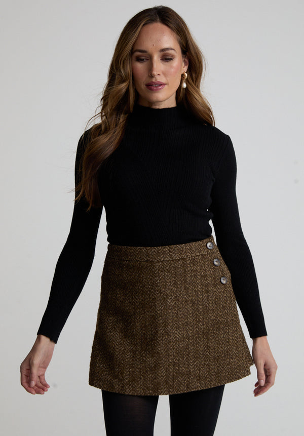 Lily And Lionel Harriet Flared Tweed Mini Skirt In Brown