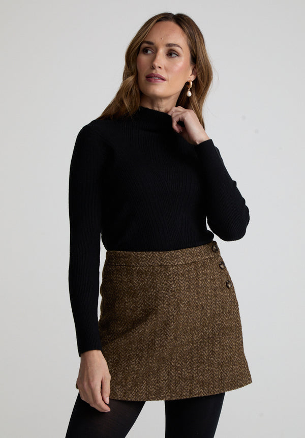 lily and lionel Harriet Flared Tweed Mini Skirt In Brown