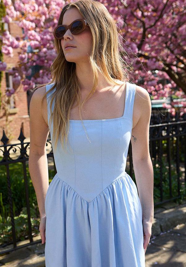Lily And Lionel Hayley Corset Inspired Midi Dress In Light Blue