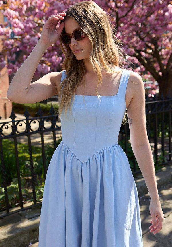 Lily And Lionel Hayley Corset Inspired Midi Dress In Light Blue