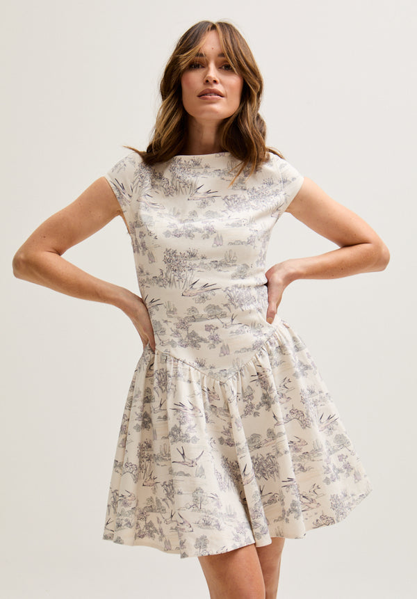 Lily And Lionel Heidy Corset Inspired Josephine Print Mini Dress In Cream