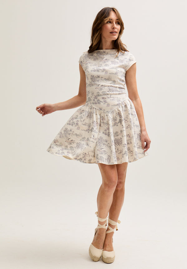 Lily And Lionel Heidy Corset Inspired Josephine Print Mini Dress In Cream