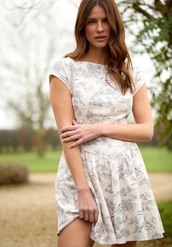 lily and lionel Heidy Corset Inspired Josephine Print Mini Dress In Cream