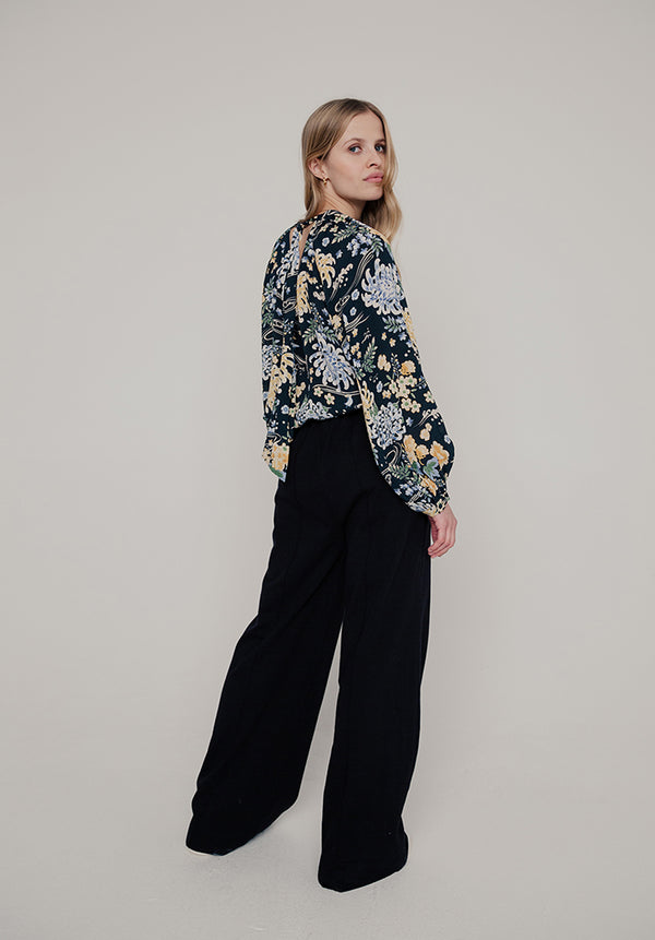 Lily And Lionel Helena Bow Detail Kyoto Floral Print Blouse In Navy