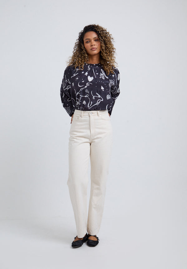 Lily And Lionel Helena Bow Detail Spellbound Print Blouse In Black