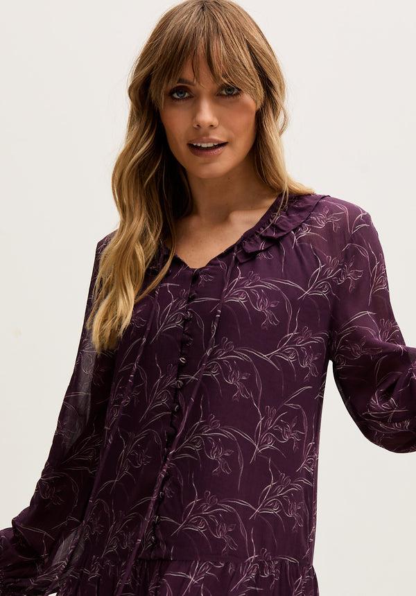 Lily And Lionel Henrietta Floral Print Button Down Mini Dress In Purple
