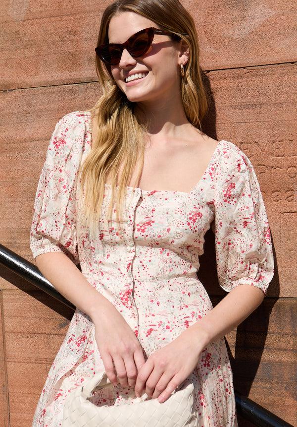 Lily And Lionel India Button Front Wishing Well Floral Print Mini Dress In Multi