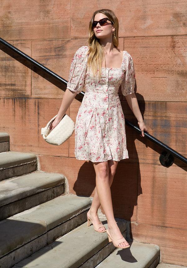 Lily And Lionel India Button Front Wishing Well Floral Print Mini Dress In Multi