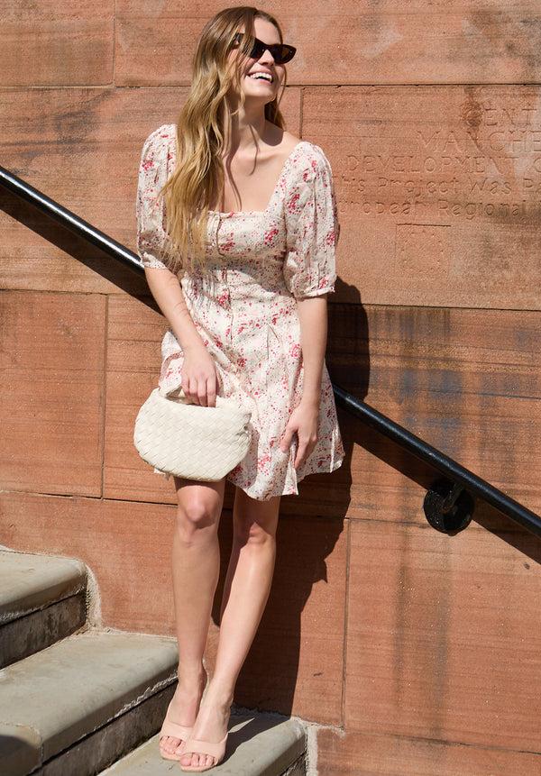 lily and lionel India Button Front Wishing Well Floral Print Mini Dress In Multi