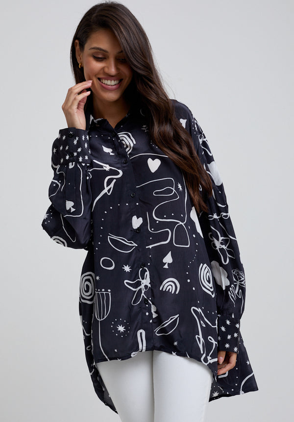 Lily And Lionel Isabella Spellbound Print Shirt In Black