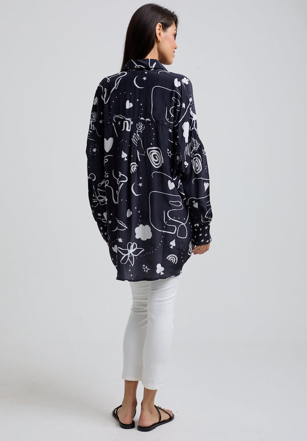 Lily And Lionel Isabella Spellbound Print Shirt In Black