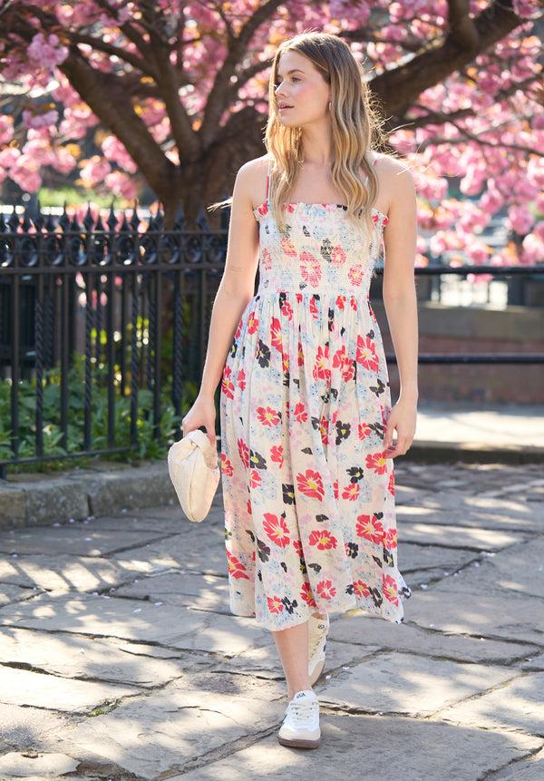 Lily And Lionel Jessica Detachable Strap Poppy Floral Print Midi Dress In Multi