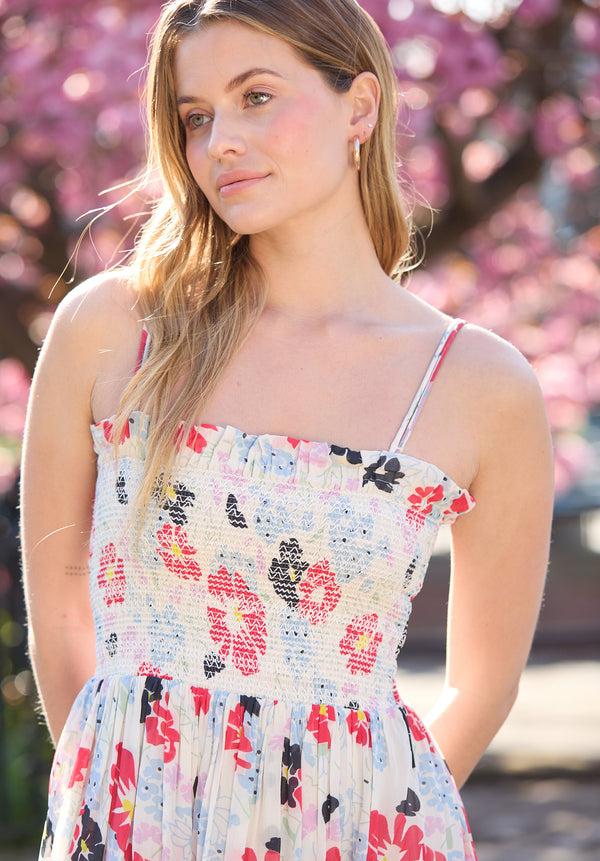 Lily And Lionel Jessica Detachable Strap Poppy Floral Print Midi Dress In Multi