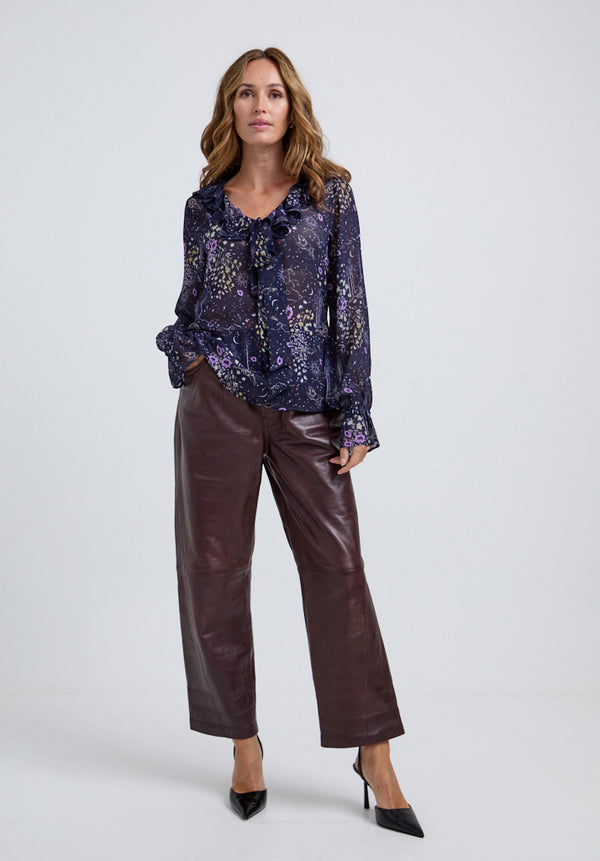 Lily And Lionel Joni Ruffle Neck Zodiac Print Blouse In Multi