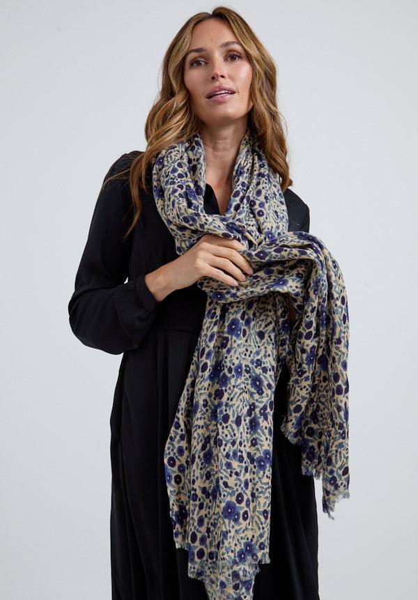 Lily And Lionel Karen Oversized Aster Floral Scarf In Blue