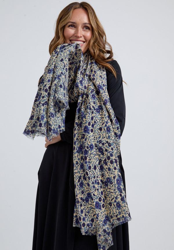 lily and lionel Karen Oversized Aster Floral Scarf In Blue