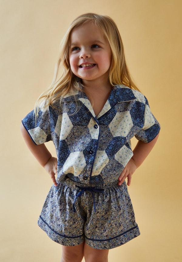 Lily And Lionel Keira Short Sleeve Aster Patchwork Print Pyjama Set In Blue