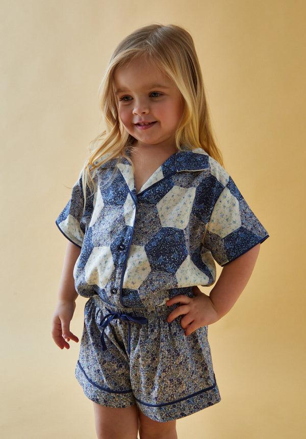 Lily And Lionel Keira Short Sleeve Aster Patchwork Print Pyjama Set In Blue