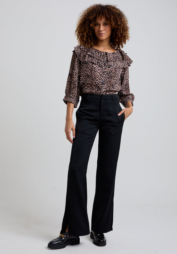 Lily And Lionel Keira Split Collar Big Cat Print Blouse In Brown