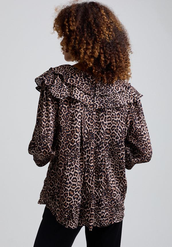 Lily And Lionel Keira Split Collar Big Cat Print Blouse In Brown