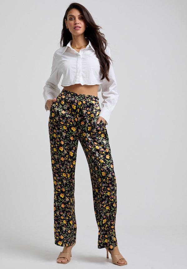 Lily And Lionel Leon Wide Leg Floral Print Trouser In Multi