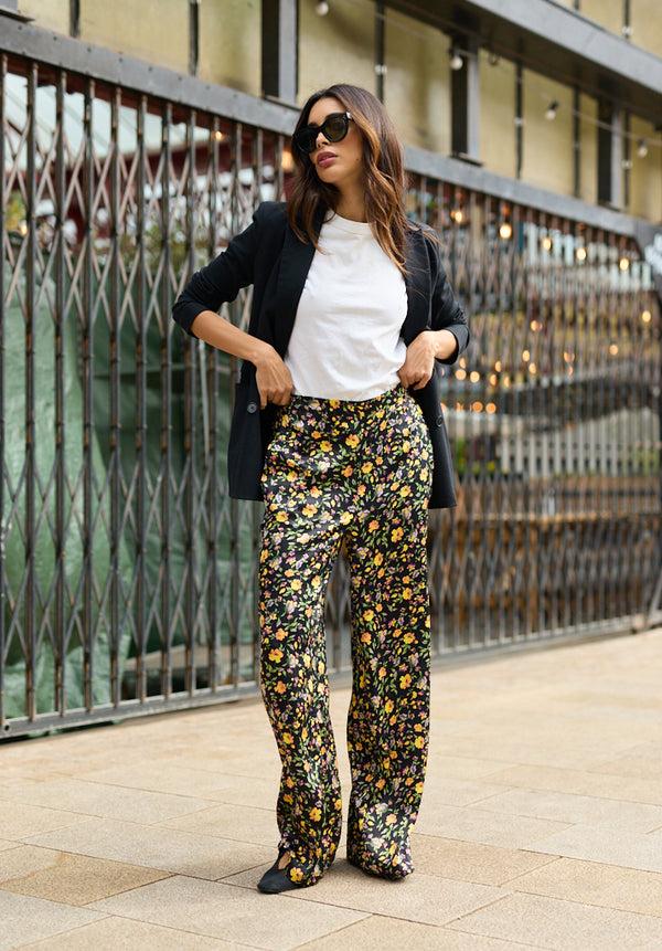 lily and lionel Leon Wide Leg Floral Print Trouser In Multi