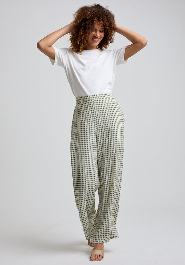 Lily And Lionel Leon Wide Leg Houndstooth Print Trouser In Green