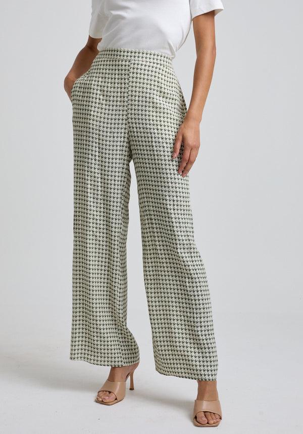 Lily And Lionel Leon Wide Leg Houndstooth Print Trouser In Green